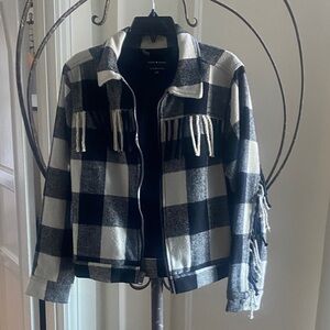 Lucky Brand Black and White Fringe Jacket
